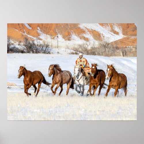 Hideout Horse Ranch Wrangler and Horses Poster