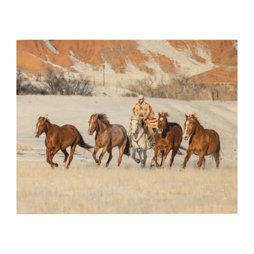 Hideout Horse Ranch Wrangler and Horses Wood Wall Art