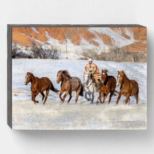 Hideout Horse Ranch Wrangler and Horses Wooden Box Sign