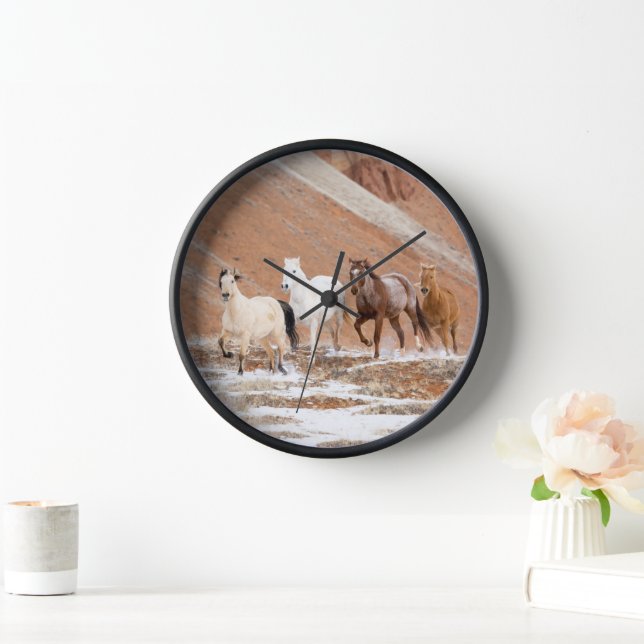 Hideout Ranch with Small Herd of Horses in Snow Clock (Home)