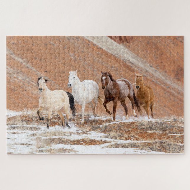 Hideout Ranch with Small Herd of Horses in Snow Jigsaw Puzzle (Horizontal)