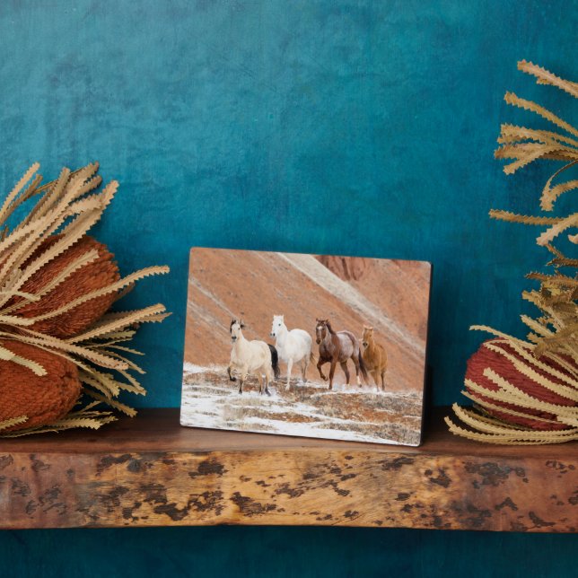 Hideout Ranch with Small Herd of Horses in Snow Plaque (Side)