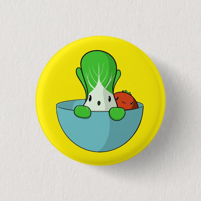 Hiding Bok Choy and Tomato Pinback Button (Front)