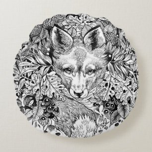 'Hiding Fox' black and white decorative pillow
