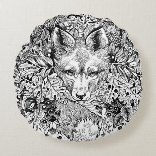 Hiding Fox black and white decorative pillow