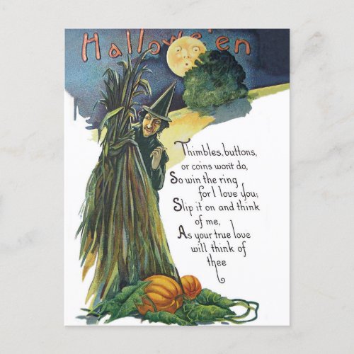 Hiding Witch with Halloween Poem Postcard
