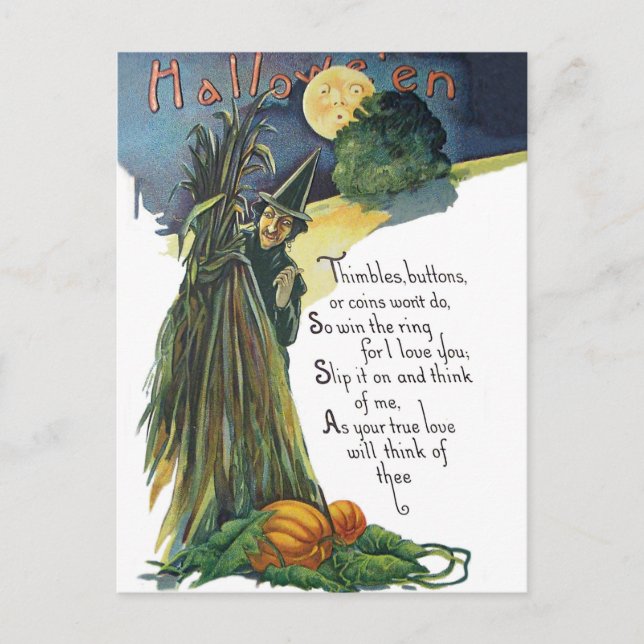 Hiding Witch with Halloween Poem Postcard (Front)