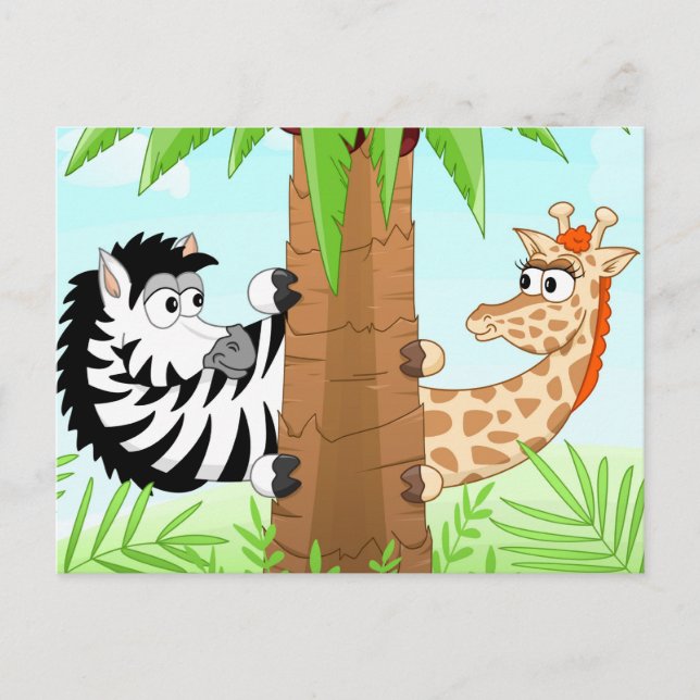 Hiding zebra and giraffe postcard (Front)