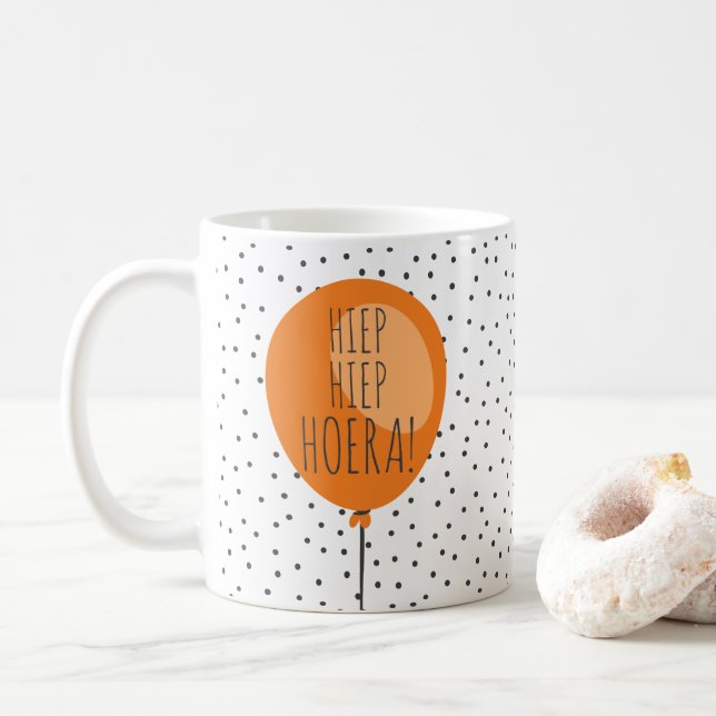 Hiep Hiep Hoera Orange Balloon Dutch Birthday Gift Coffee Mug (With Donut)