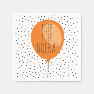 Hiep Hiep Hoera Orange Balloon Dutch Birthday Paper Napkins