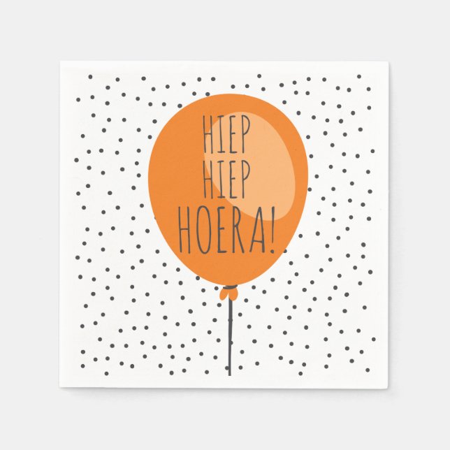 Hiep Hiep Hoera Orange Balloon Dutch Birthday Paper Napkins (Front)