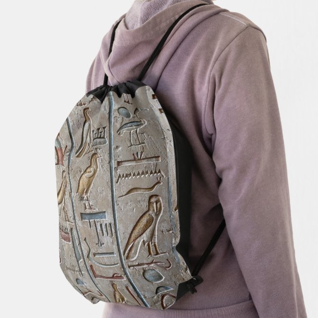 Hieroglyph Ancient Egypt Language Engraved Text    Drawstring Bag (Insitu)