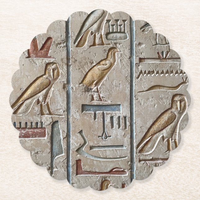 Hieroglyph Ancient Egypt Language Engraved Text    Paper Coaster (Front)