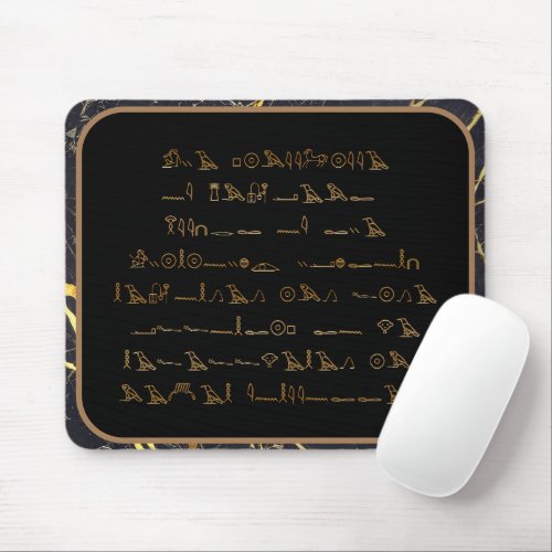 Hieroglyphics characters _ black and gold marble mouse pad
