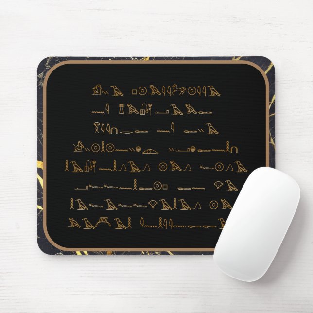 Hieroglyphics characters - black and gold marble mouse pad (With Mouse)