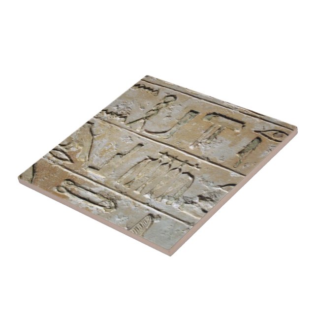 Hieroglyphics on a stone wall ceramic tile (Side)