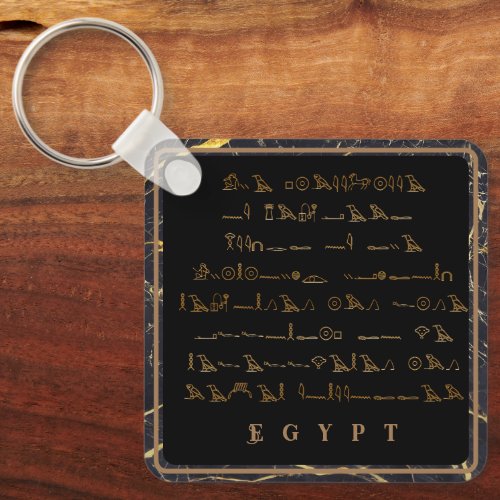 Hieroglyphs Phrase Egypt black and gold frame Keychain