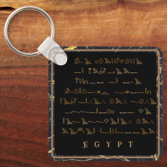 Hieroglyphs Phrase Egypt black and gold frame Keychain (Front)