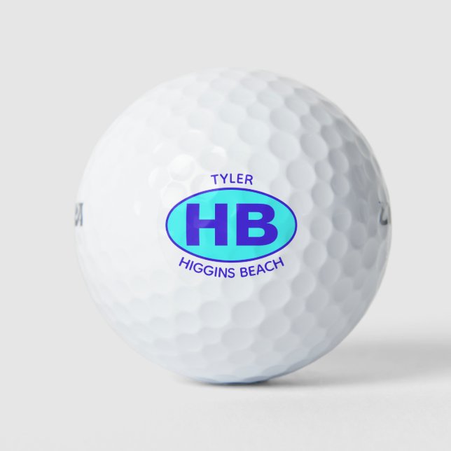 Higgins Beach Oval Blue Aqua Personalized Golf Balls (Front)