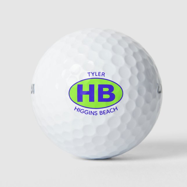 Higgins Beach Oval Blue Green Personalized Golf Balls (Front)