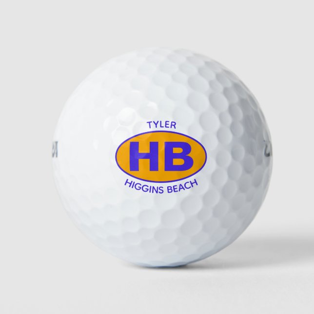 Higgins Beach Oval Blue Orange Personalized Golf Balls (Front)