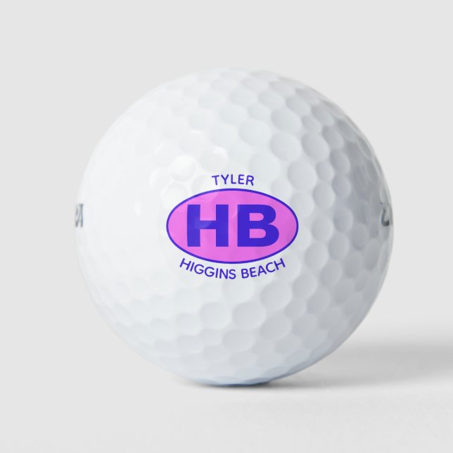 Higgins Beach Oval Blue Pink Personalized Golf Balls (Front)