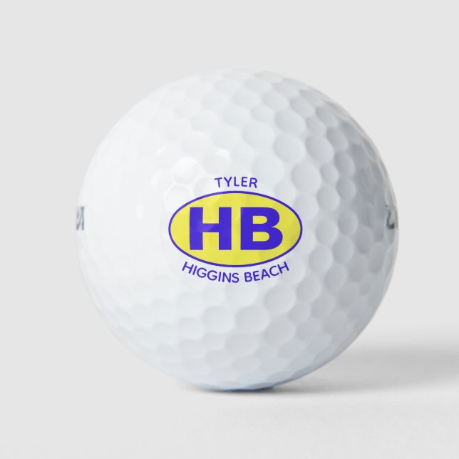 Higgins Beach Oval Blue Yellow Personalized Golf Balls (Front)