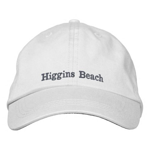 Higgins Beach Slate Grey Typography White Embroidered Baseball Cap