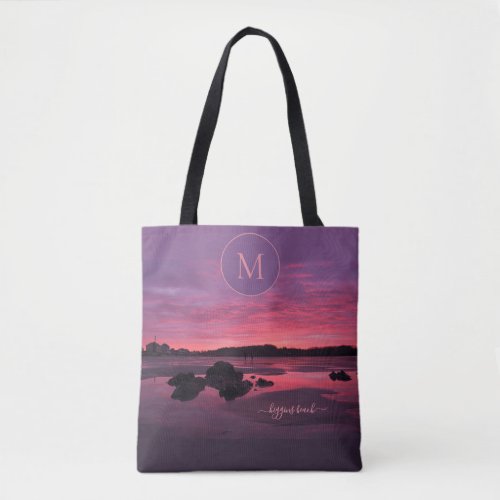 Higgins Beach Sunrise Maine Monogram Tote Bag