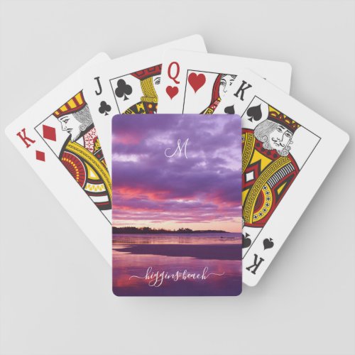 Higgins Beach Sunrise Monogram Name Low Tide Maine Poker Cards