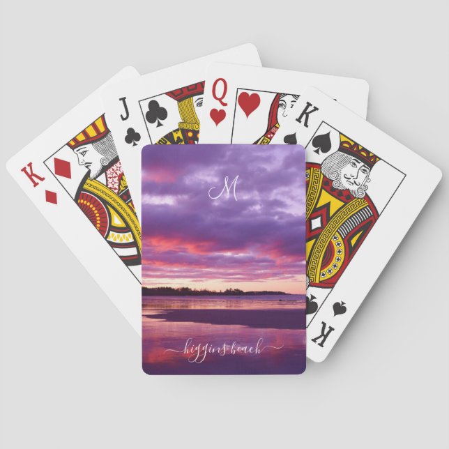 Higgins Beach Sunrise Monogram Name Low Tide Maine Poker Cards (Back)