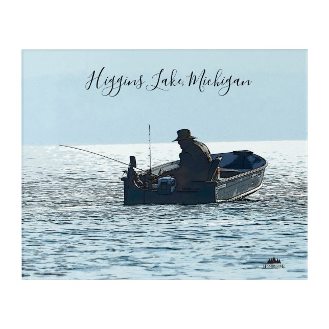Higgins Lake fisherman Acrylic Print (Front)