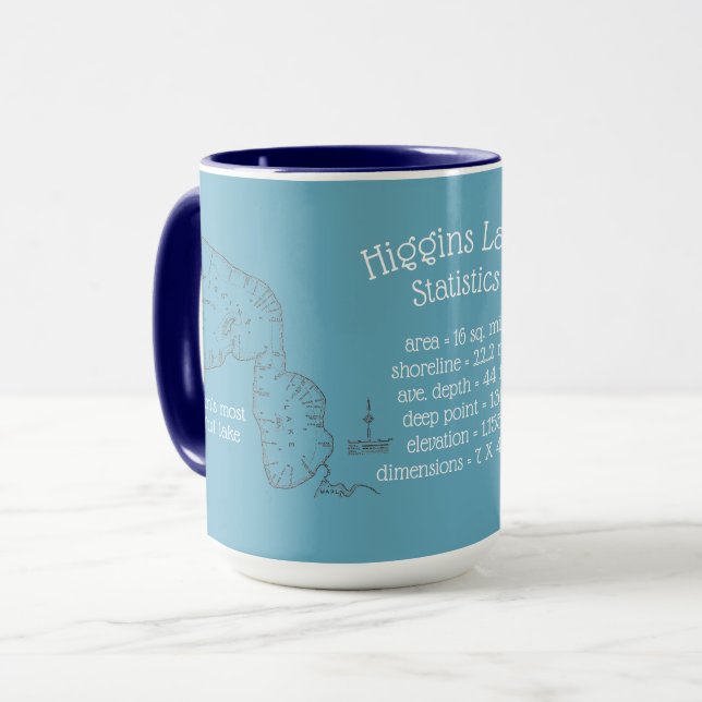 Higgins Lake stats Mug (Front Left)