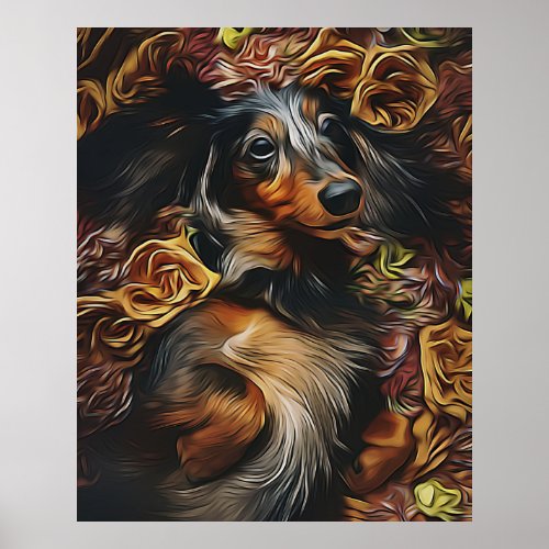 High Angle Portrait Of Dachshund Lying On Field Poster