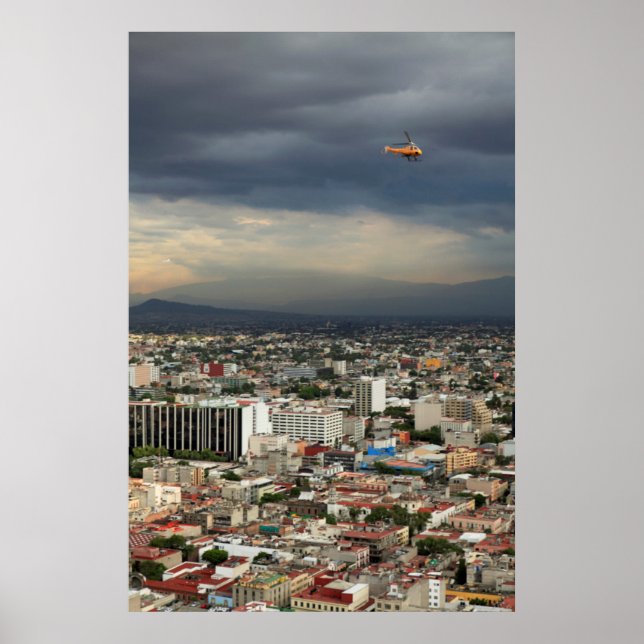 High Angle View Of Cityscape Against Cloudy Sky Poster (Front)