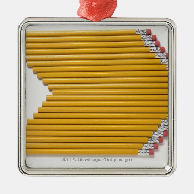 High angle view of pencils in a row metal ornament (Front)