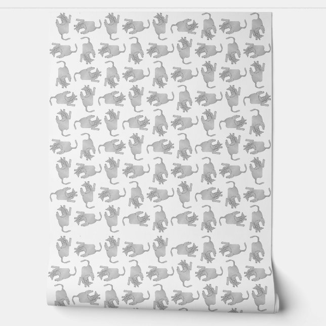 High angle view sketchy drawing cat motif pattern wallpaper  (Unrolling)