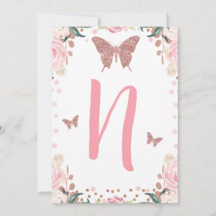 High Chair Pink Butterfly 1st Birthday Letter 2 Invitation