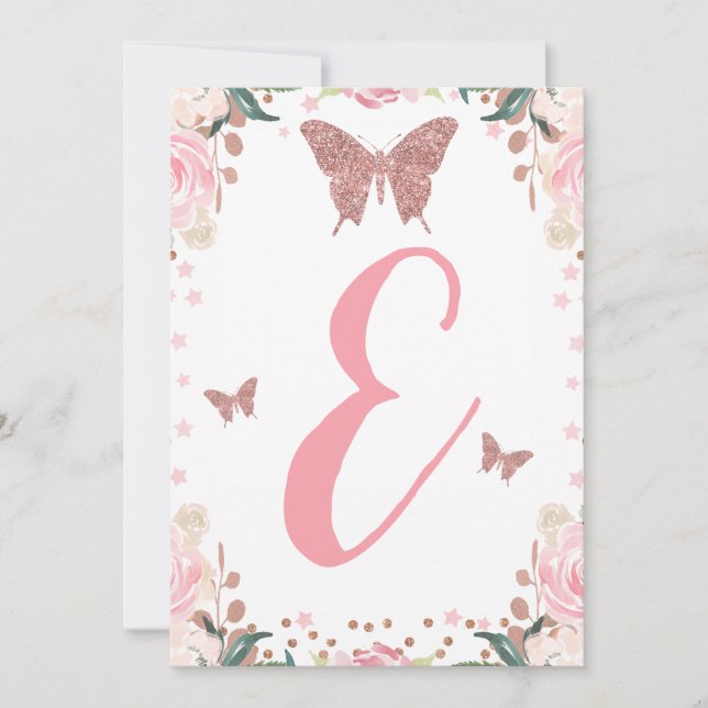 High Chair Pink Butterfly 1st Birthday Letter 3rd  Invitation (Front)