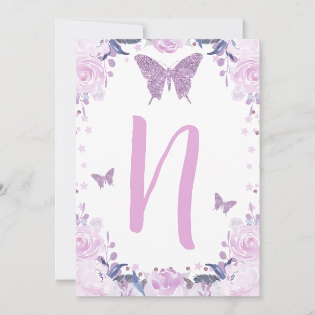 High Chair Purple Butterfly 1st Birthday Letter 2 Invitation (Front)