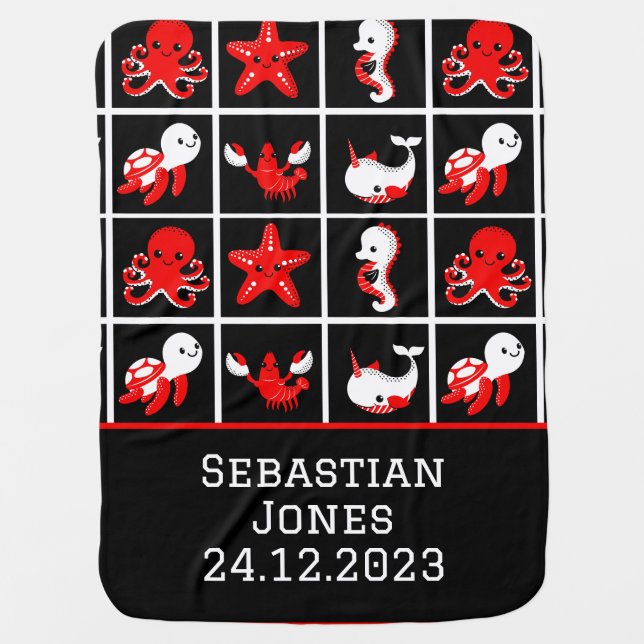 High Contrast Baby sensory pattern red white black Blanket (Front)