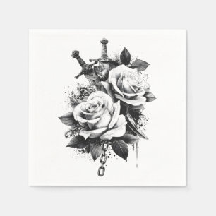 High-Contrast Black and White Tattoo Art Design Napkins