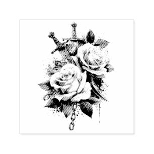 High-Contrast Black and White Tattoo Art Design Self-inking Stamp