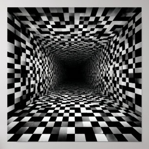 High Contrast Checkerboard Vortex Illusion Poster