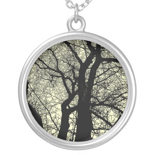 High Contrast Tree _ Cream Silver Plated Necklace