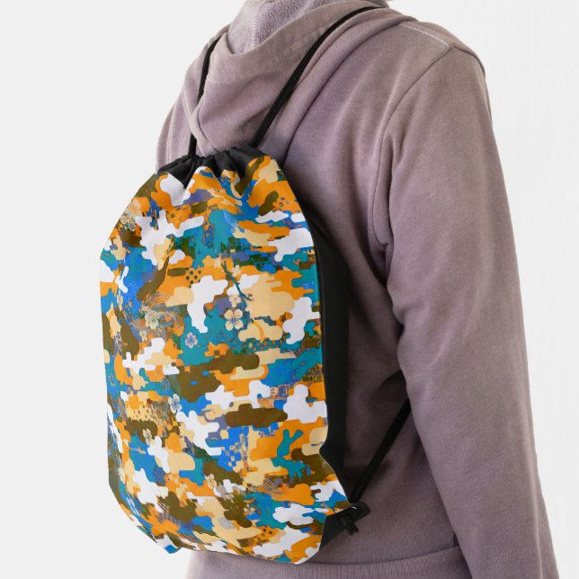 High-contrast Urban Digital Camouflage Pattern  Drawstring Bag (Insitu)