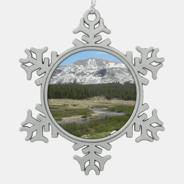 High Country Mountain Stream I Snowflake Pewter Christmas Ornament (Front)