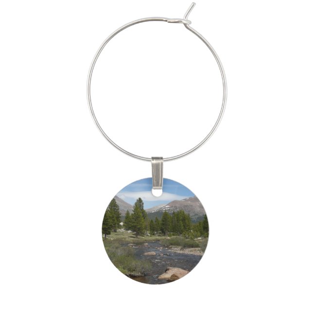High Country Mountain Stream III at Yosemite Wine Glass Charm (Front)