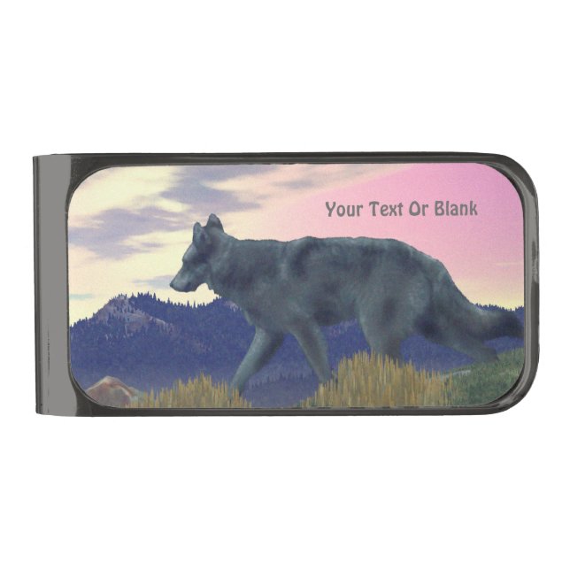 High Country Wolf Gunmetal Finish Money Clip (Front)