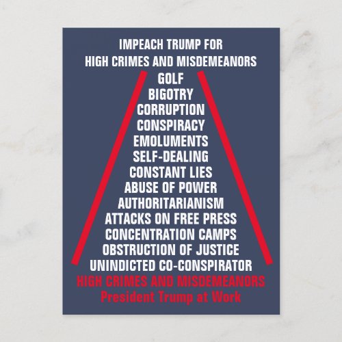 High Crimes and Misdemeanors List Impeach Trump Postcard